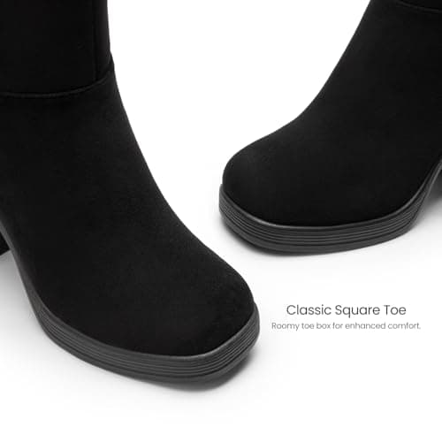 Athlefit Women's High Chunky Heel Platform Ankle Boots Black Suede Size 9 - Thumbnail 6