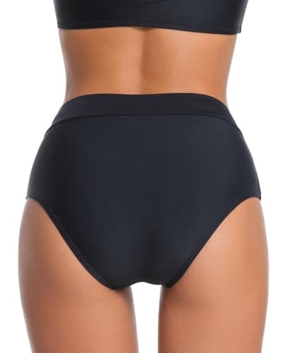 COCOPEAR V Cut Mid Rise Bikini Bottoms for Women Cross Front Bathing Suit Bottoms for Women Black S - Thumbnail 5