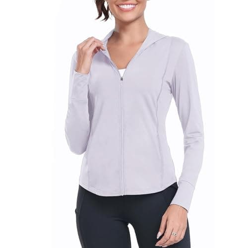 AGVNG Women's UPF 50+ Zip Up Hoodie UV Sun Protection Long Sleeve Shirts SPF Lightweight Quick Dry Jackets Workout Hiking Running Athletic Tops Pinkish Purple XXL - Image 1