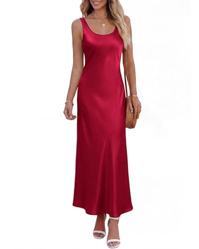 BTFBM Satin Dress Sleeveless Scoop Neck Summer Dresses for Women Elegant 2026 Loose Party Sundresses Fashion Clothing(Red, Medium) - Image 1