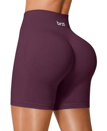 BRXL 5.5" Workout Biker Shorts for Women Gym Hidden Scrunch Butt Lifting Seamless Running Athletic Yoga Summer Spandex Casual Deep Plum S - Image 1