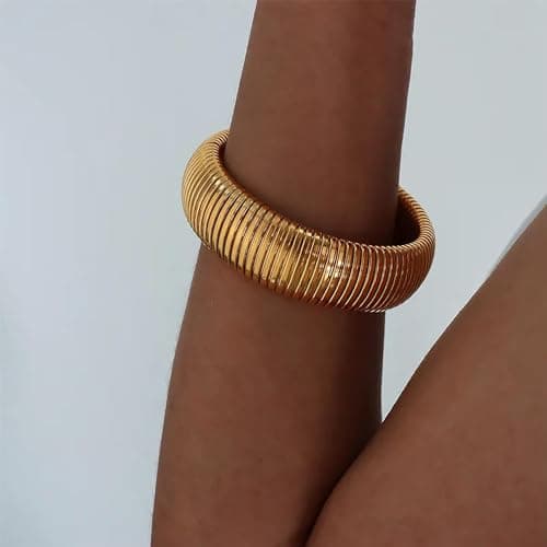 Poaiiu Gold Bracelets for Women 14K Gold Plated Stretch 16mm Snake Chain Bangle Cuff Bracelet Jewelry Gifts for Women - Thumbnail 2