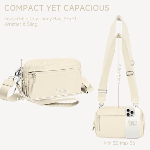 NBERMOTION Checkered Nylon Wristlet Wallets for Women RFID Blocking Purse With Credit Card Holder & Crossbody Strap(Beige2) - Thumbnail 3