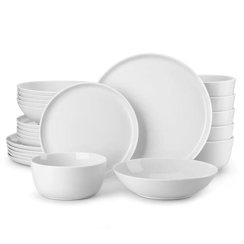 MALACASA 24 Pieces Gourmet Porcelain Dinnerware Sets, Premium Plates and Bowls Set, High-Fired Ceramic Dishes Set for 6, Chip & Scratch Resistant, Microwave Dishwasher Safe, White, Series LEXI - Image 1