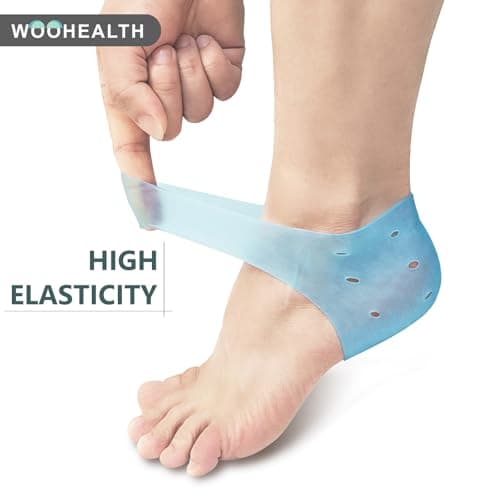 WOOHEALTH Silicone Heel Protectors for Cracked Heels, Gel Blister Prevention for Boots, Gel Heel Cups for Plantar Fasciitis for Men and Women's Heel Pain Relif (2Pairs-Light Blue) - Thumbnail 4