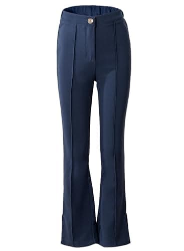 blibean Girls Uniform Pants Teen Girl Flare Dress Pant Big Kids Wide Leg Bell Bottoms Tween School High Waisted Elastic Clothes Junior Bootcut Pockets Slacks Size 14 15 16 Years Old Dark Blue - Image 1