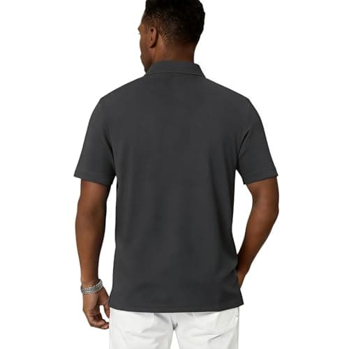 REXUHOWU Men's Polo Shirt Short Sleeve Moisture Wicking Sports Casual T-Shirt Golf Polo Shirt Business Collar Shirt for Men Darkgrey XXL - Thumbnail 5