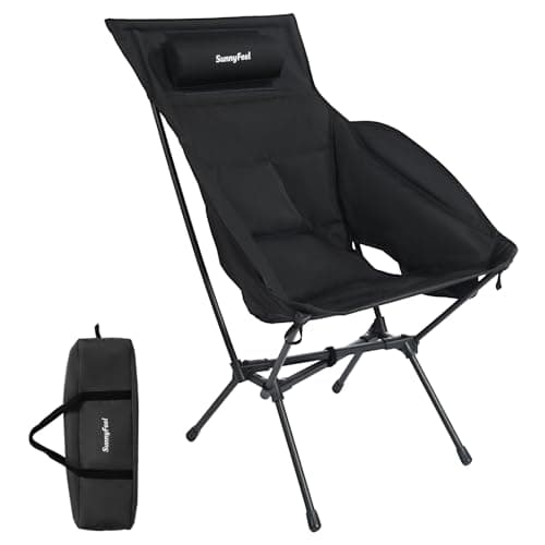 SUNNYFEEL Oversized Peded Camping Chair, Lightweight Folding Backpacking Chair with Head Support, Portable Outdoor High Back Chair for Hiking, Camping, Travel, Adults (Black) - Image 1