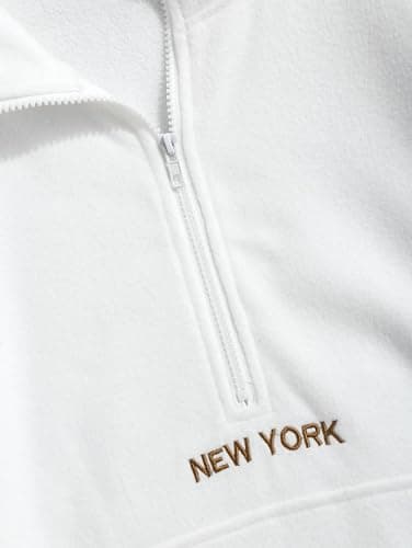ZAFUL Men's Fluffy Polar Fleece Sweatshirt NEW YORK Embroidery Colorblock Half Zip Unisex Hoodie - Thumbnail 3