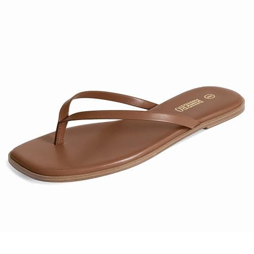 Rihero Women’s Flip Flops Comfortable Leather Summer Thong Sandals Slip On Walking Slide Sandals