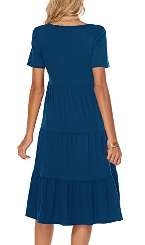 Berydress Summer Dresses for Women 2025 Short Sleeve V-Neck Casual Beach Cotton Tiered Midi Sundress (M, 6175-Deep Blue) - Thumbnail 2