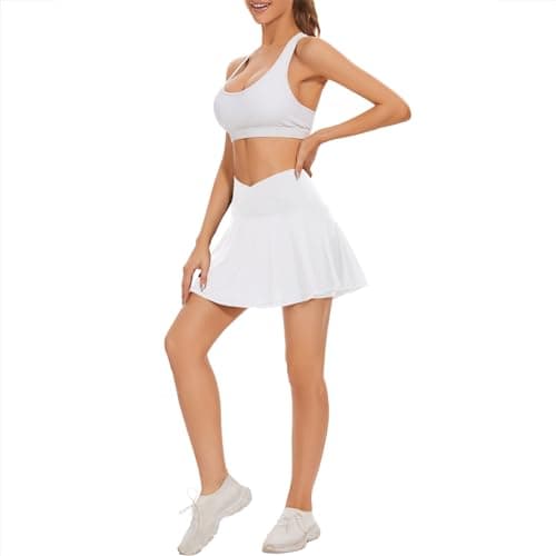 bpbtti Women's Crossover Tennis Skirt with Pockets High Waisted Pleated Athletic Golf Skorts Built-in Shorts (2 Pack,White, Black,Small) - Thumbnail 5