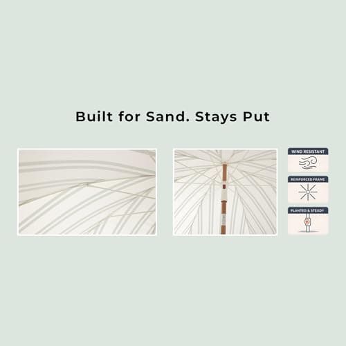 DEER LAND 6FT Stripe Fringe Beach Umbrella for Sand with Sand Anchor, UPF 50+ Sun Shade with Tassels, Adjustable Tilt Pole, Portable Coastal Umbrella for Beach & Pool, Heritage Ocean Cypress Stripe - Thumbnail 6