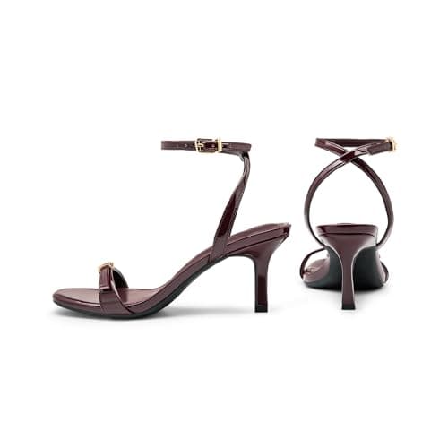 Athlefit Burgundy Kitten Heels Women Square Open Toe Sandals Size 7.5 - Thumbnail 6