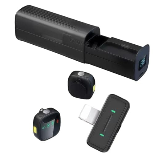 Vyrendor Professional Mini Wireless Lavalier Microphone (2-Pack), Dual Noise Canceling Lav Mic with Charging Case, Ideal for Podcast, Vlog, YouTube, iPhone & Android Device(Apple,Receiver,Black)