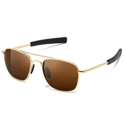 SUNGAIT Real Glass Lens Sunglasses for Men and Women: Military Style Pilot Aviator HD Shades with Upgraded Spring Hinge Bayonet Temples SGT286JC-BLP - Image 1