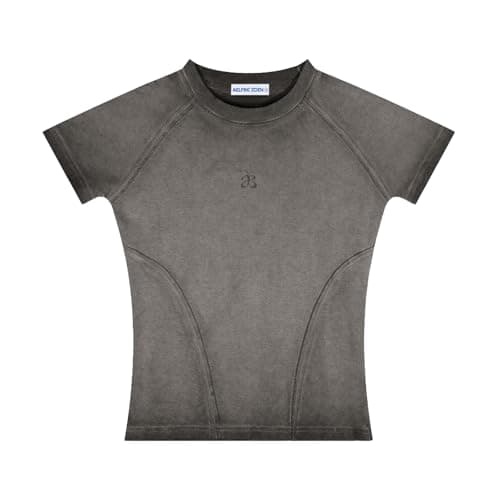 Aelfric Eden Womens Basic T Shirts Summer Tops 2026 Crop Short Sleeve Slim Fit Tee Gradient Color Acid Wash Gym Workout Black - Thumbnail 4