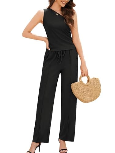 Casly Lamiit 2 Piece Outfits for Women Summer Casual Lounge Sets Sexy Off Shoulder Tops Wide Leg Pant Set Travel Vacation Clothing Black M - Image 1