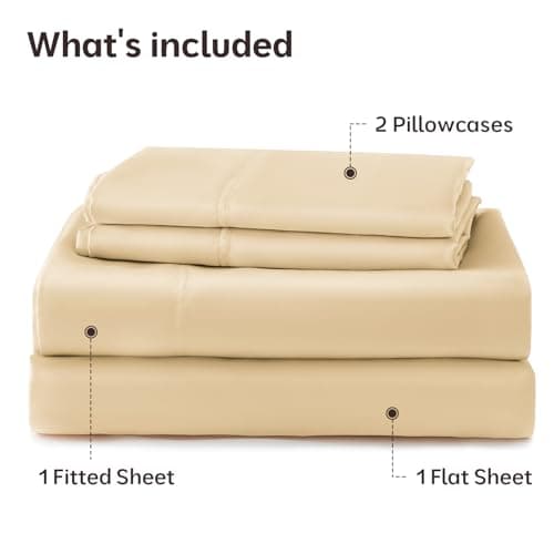 ChicView King Luxury Satin Sheet Set,4 Pieces Ultra Cooling Silky Feel Breathable Bedsheets, 16 Inch Deep Pockets Bed Sheets,Good for Hair & Skin, Gold - Thumbnail 6