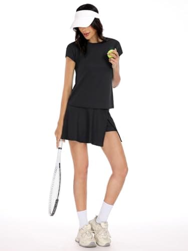 YOINS Summer 2 Piece Outfits for Women Short Skirt Sets Casual Workout Short Sleeve Tshirt and Skorts Matching Sets Black XXL - Thumbnail 6