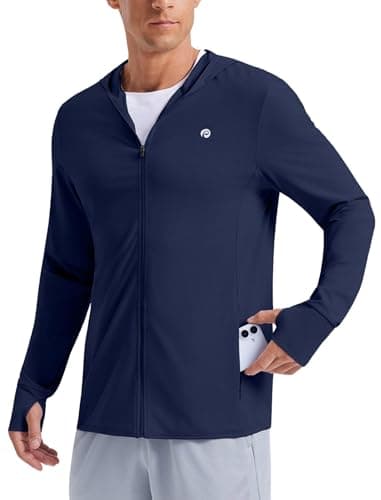 PINSPARK Men's UPF50+ Full Zip Outdoor Hoodies Lightweight Sun Protection Long Sleeve Jacket for Fishing Hiking with Pockets Blue Violet - Image 1