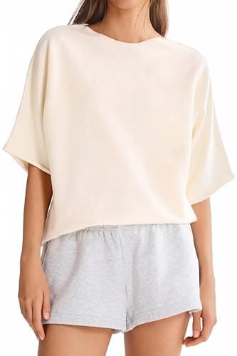 Orolay Short Sleeve Sweater for Women Lightweight Loose Fit Dolman Sleeve Boat Neck Knit Pullover Top Trendy Tops for Spring Summer 2026 Beige - Image 1