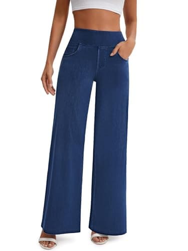 JEAVIA Women's Wide Leg Jeans High Waisted Pull On Baggy Jeans Stretchy Elastic Waist Sweatpant Trendy Loose Denim Pants Dark Blue - Image 1