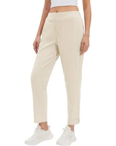 Stelle Women's Dress Pants Stretchy High Waisted Work Pants for Women 7/8 Ankle Tapered Slacks for Business Casual, Golf, Teacher White Beige X-Small - Image 1