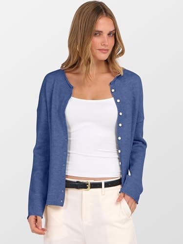ANRABESS Cardigan Sweaters for Women Oversized Button Down Long Sleeve Cardigans 2026 Spring Outfits Travel Holiday Clothes Blue X-Large - Thumbnail 3