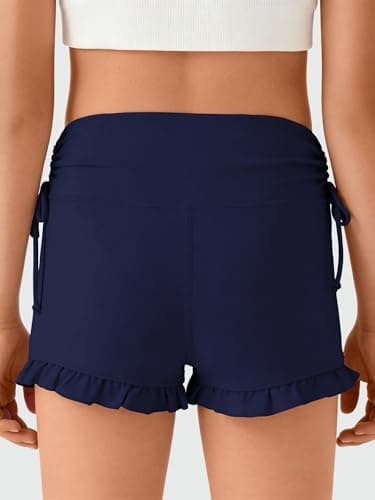 AMAWMW Girls Athletic High Waisted Ruffle Shorts Yoga Dance Cheer Shorts Girls Gymnastics Workout Shorts Dark Blue 11-12Y - Thumbnail 2