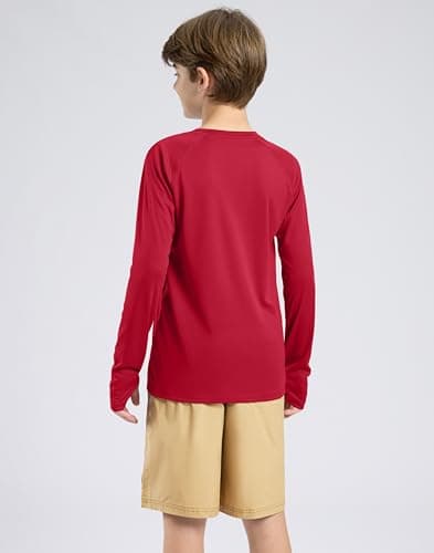 Boy's Rash Guard UPF 50+ Sun Protection Shirt Quick Dry Long Sleeve Swim Shirts Lightweight SPF Youth Fishing Shirt(Red,XL) - Thumbnail 2