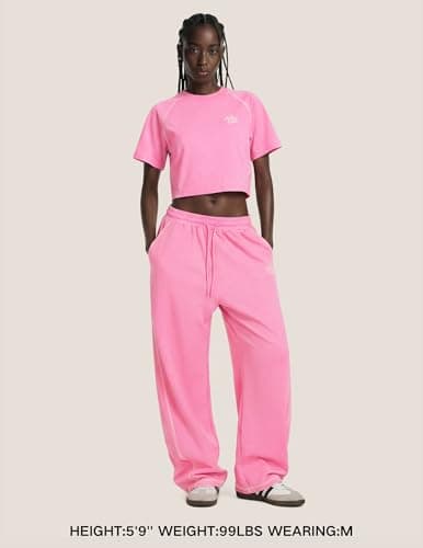 Aelfric Eden Cloud Cropped Sweat Sets Summer 2 Piece Outfits Crop Top High Waisted Baggy Barrel Sweatpants Sweatsuit Pink X-Large - Thumbnail 3