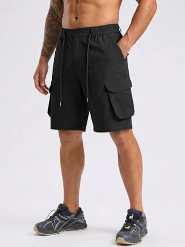 TRFIC Mens Cargo Shorts Casual Sweat Shorts with Button Drawstring Multi Pockets for Work Hiking Outdoor - Thumbnail 2