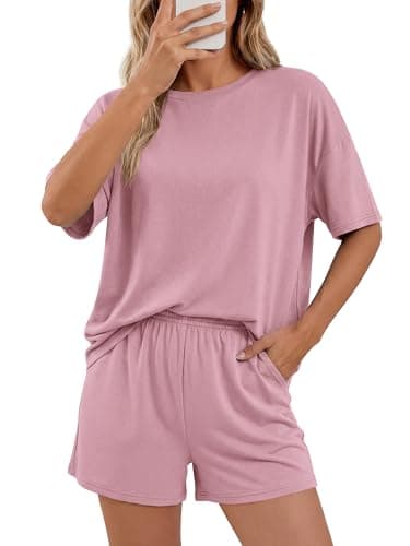 BTFBM 2 Piece Lounge Sets For Women 2026 Summer Airport Travel Vacation Outfits Loose Matching Clothing Spring Short Set(Pink, Small) - Thumbnail 6