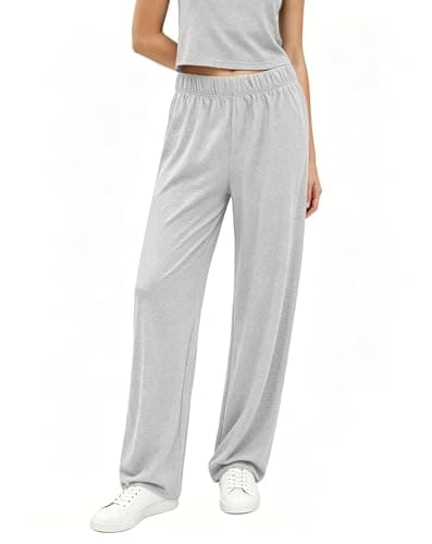 SEAJOJO Wide Leg Pants Woman High Waisted Casual Modal Soft Lounge Pajamas Slacks Comfy with Pockets Light Grey - Image 1