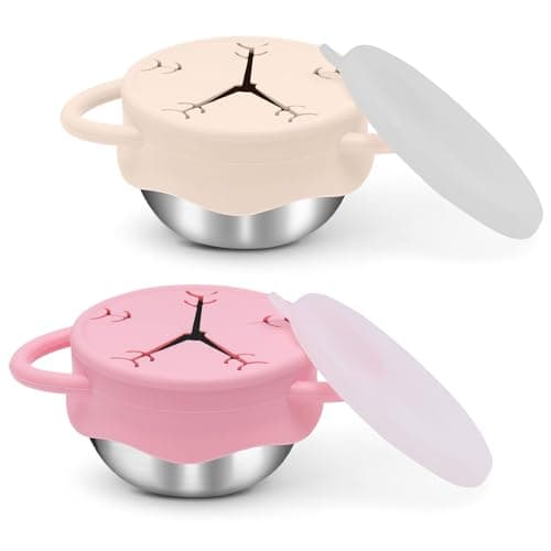 2 Pack Toddler Snack Containers –13.5oz Food Grade Stainless Steel Snack Cups for Toddlers Spill Proof with Snowflake Silicone Lids & Handles, Baby Snack Containers, Dishwasher Safe Toddler Snack Cups - Image 1