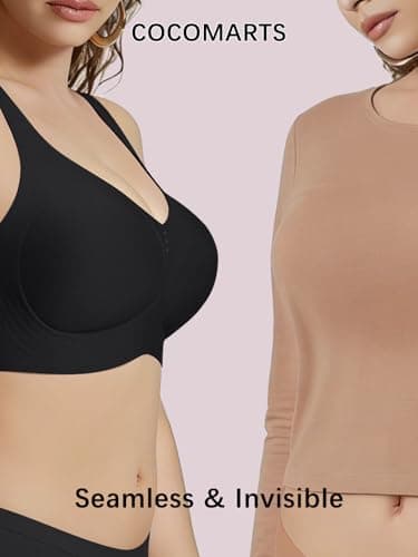 COCOMARTS Jelly Bras for Women No Underwire Full Coverage Push Up Seamless Bralettes Comfortable Supportive Tshirt Bra Black 3X-Large - Thumbnail 6