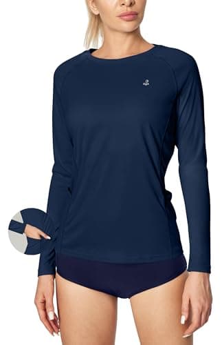 IUGA Gym Tops for Women UPF 50+ SPF UV Protection Hiking Clothes for Women with Pockets Dry Fit Hiking Swim Shirt Midnight Blue - Image 1
