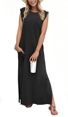 HiMONE Sleeveless Tank Dress Petite Length Dress Casual Summer Dress for Women Loose Fit Vacation Style Black - Image 1