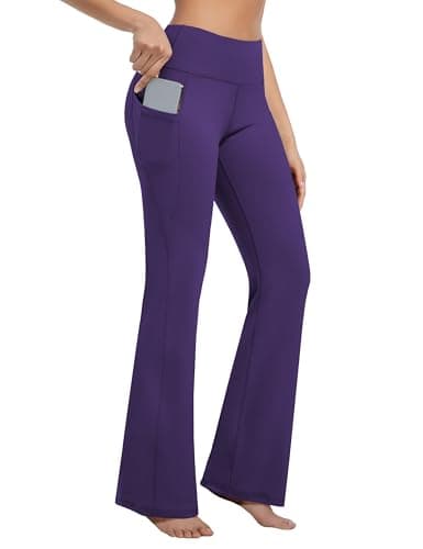 BUBBLELIME 29"/31"/33"/35"/37" Women's Bootcut Yoga Pants Tummy Control Flared with Side Pockets- Bootleg Side Pockets_PURPLISHBLUE XL_29" Inseam - Thumbnail 2