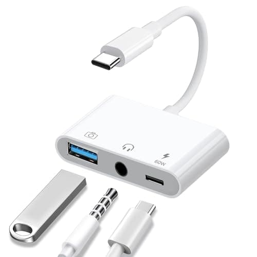 MTIQHS Aux to USB C to USB Adapter, 3-in-1 USB OTG Adapter with USB C to 3.5mm Audio Adapter and 60W PD Fast Charging Port, Compatible with iPhone15/16/17, iPadPro, MacBook, Galaxy S23 and More