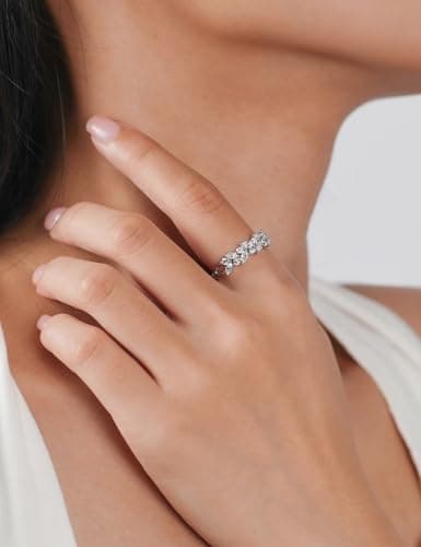 IMOLOVE Moissanite Wedding Bands for Women, Trendy 0.8 Carat Marquise Eternity Wedding Band Everyday Fashion Silver Moissanite Rings for Women with 18K White Gold Plated Size 9 - Thumbnail 3