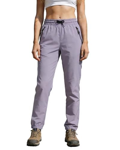 Womens Hiking Pants Waterproof Lightweight Quick Dry Sweatpants Joggers Elastic Waist Drawstring UPF 50+ Cargo Work Casual Athletic Lounge Jogging Purple L - Image 1