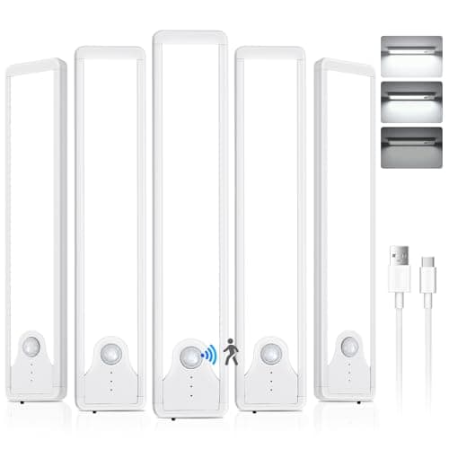 Pak Under Cabinet Lighting, 5 Pack 8 Inch 41 LED Motion Sensor Lights, Rechargeable Battery Operated Closet Light, Wireless Magnetic Dimmable 6500K Daylight White Under Counter Lights for Kitchen - Image 1