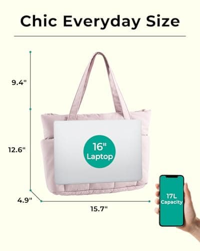 U+U Puffer Tote Bag for Women, Quilted Work Tote with 16" Laptop Sleeve, Luggage Sleeve & Yoga Mat Strap for Travel Gym School,Pink - Thumbnail 6