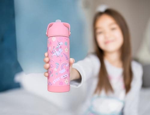 DLOCCOLD Kids Insulated Water Bottle with Leak Proof Straw Lid, Double Wall Vacuum Stainless Steel Water Bottle with Silicone Boot, Reusable Tumbler for Travel, Boys, Girls - Thumbnail 6