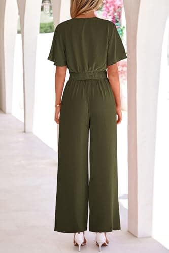 PRETTYGARDEN Women 2 Piece Summer Outfits Short Sleeve Strappy Top Wide Leg Pants Tracksuit Lounge Sets Beach Clothes(Army Green,X-Large) - Thumbnail 5