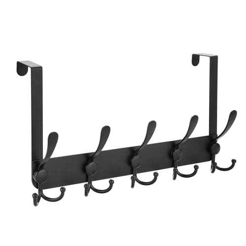 OIM OMIIOMIO Over The Door Hooks, Door Hanger for Hanging, Towel Racks for Bathroom with 15 Coat Hooks, Coat Rack Hat Rack Organizer, Towel Holder Bathroom Accessories - Black - Image 1