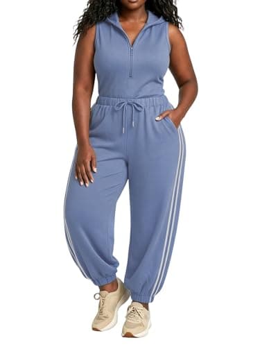 Sweatsuits Women 2 Piece Outfit - Two Piece Sweat Set Suits for Women Jogging Workout Jogger Lounge Sets Tracksuit Summer Casual Sleeveless Pullover Hoodie Sweatshirt Tops Sweatpants Pocket Blue, 2XL - Image 1