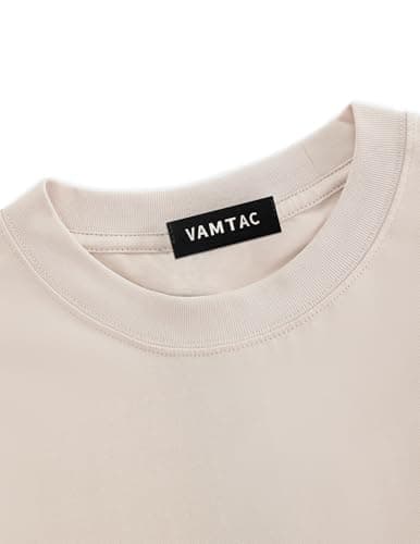 Vamtac Midweight Cotton T Shirts for Men Loose fit Short Sleeve Shirts Crewneck Tee Medium Beige Small - Thumbnail 3